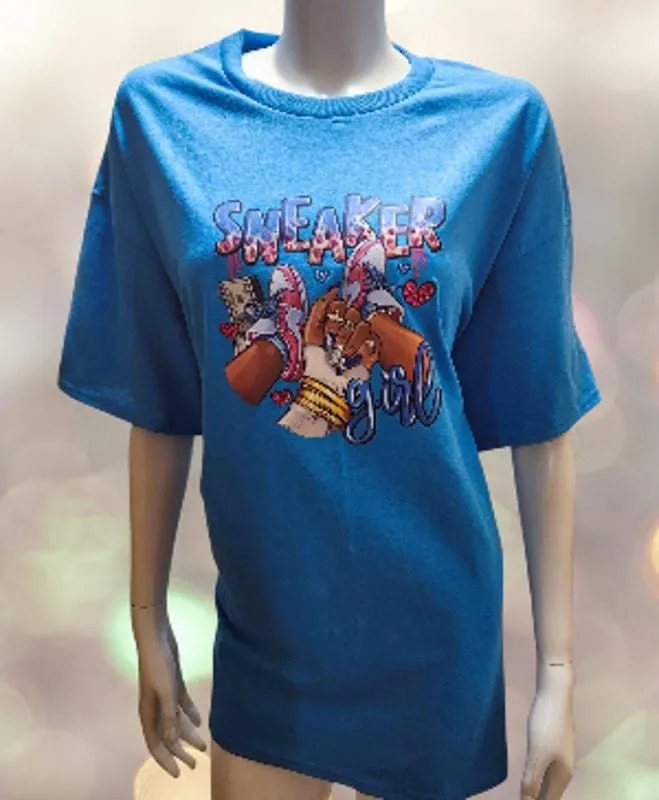 Product image for Tops Blue Women XLarge T-shirt with Sneaker Girl Designs - new-with-tags - Gildan