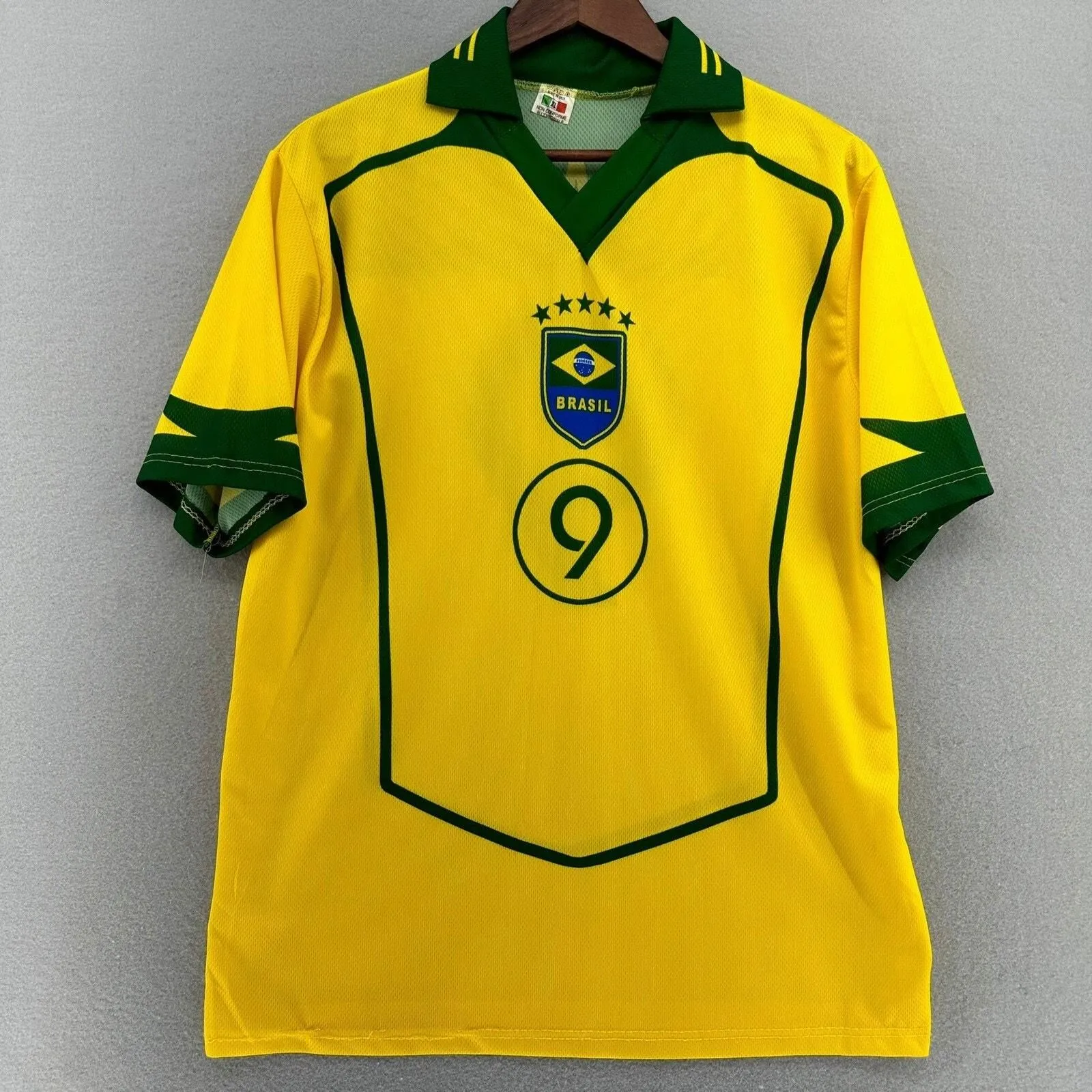 Product image for VTG Brazil Ronaldo 9 Soccer Jersey Football Shirt XL Yellow Green Made in Italy - Unbranded