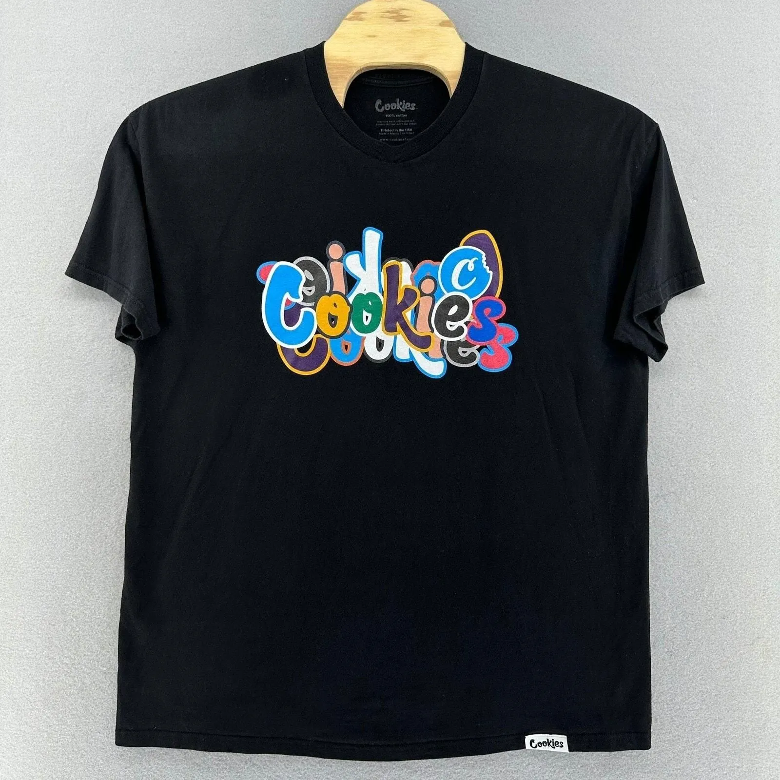 Product image for Cookies Graphic T-Shirt Colorful Logo Short Sleeve Black 2XL Streetwear Baggy - Cookies