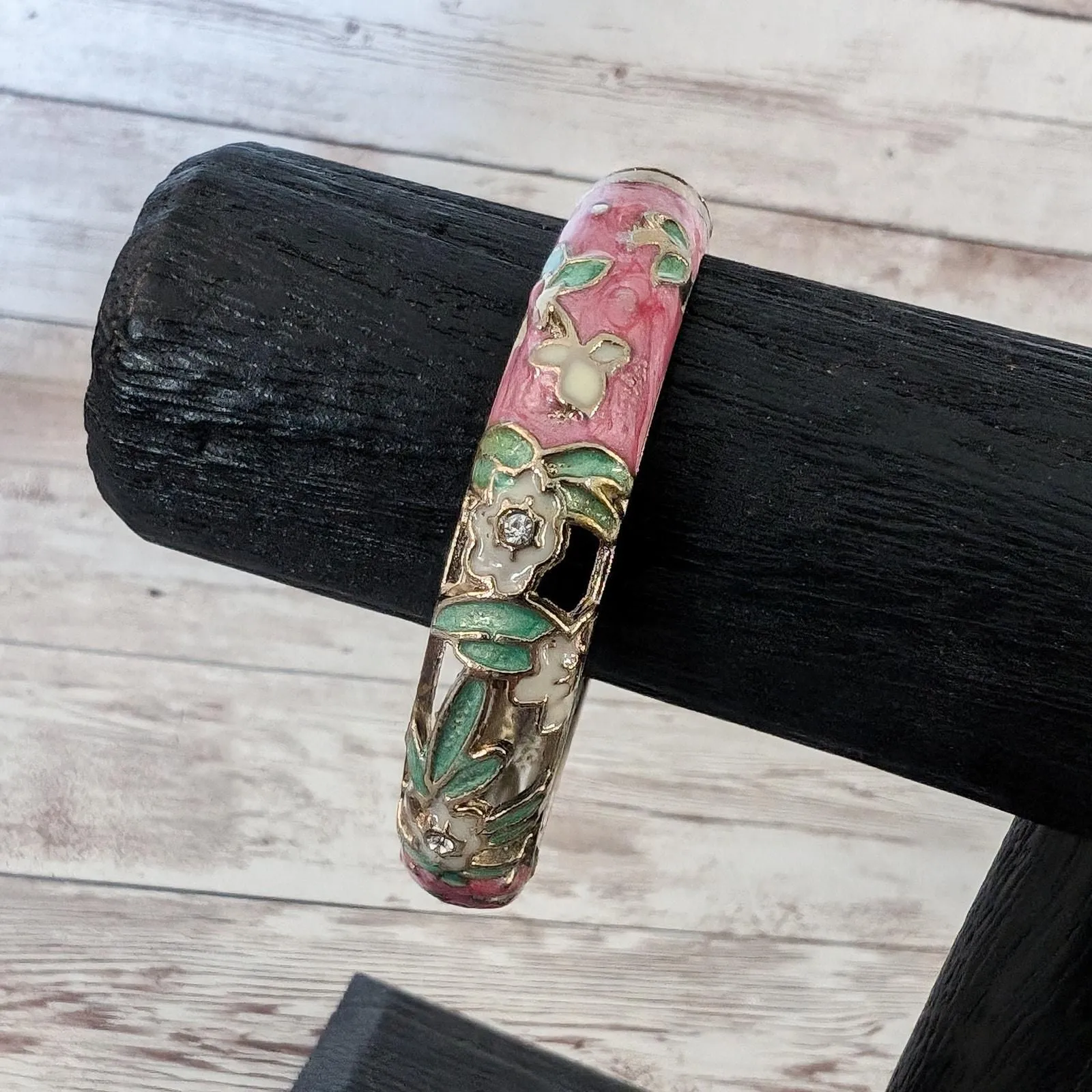 Product image for Vintage Hinged Bracelet Pink Floral Cut Out Design - Fair Condition - Bracelet - pre-owned---good