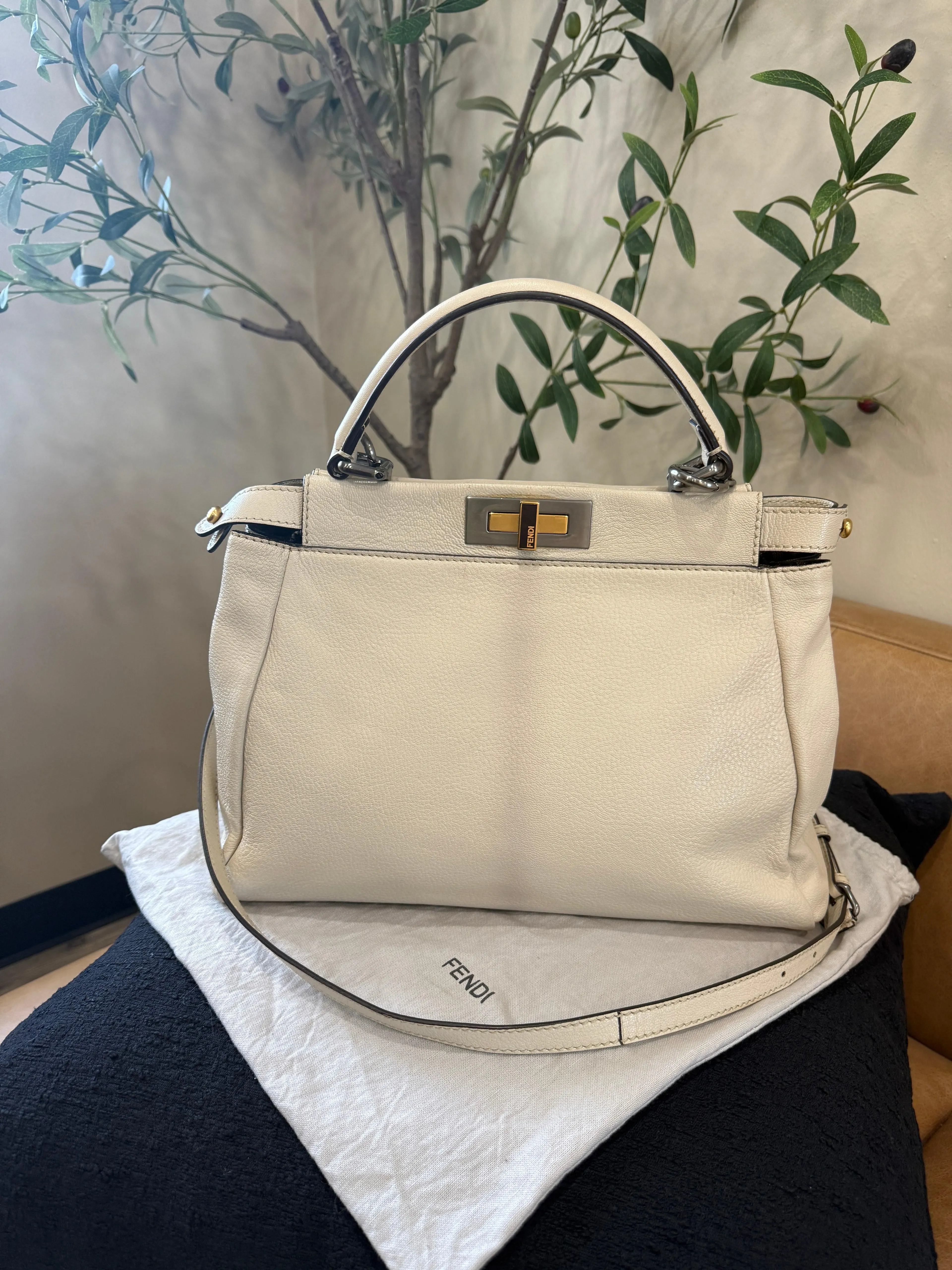 Product image for Fendi Cream Leather 2way Peekaboo Bag - - - - - -
