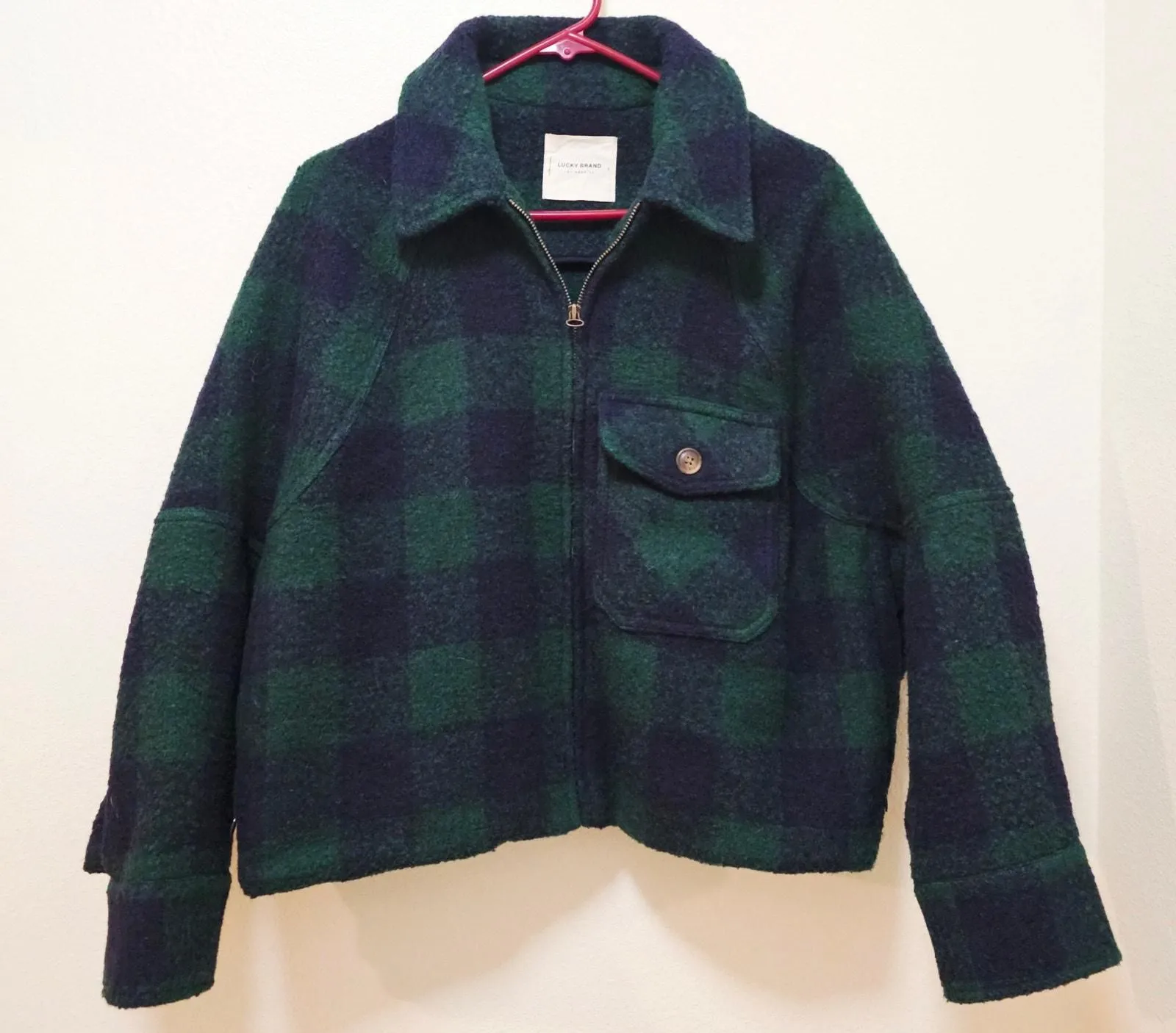 Product image for Lucky Brand Green Navy Sm Plaids Wool Blend with Zip closure. Warm. Sturdy. 
