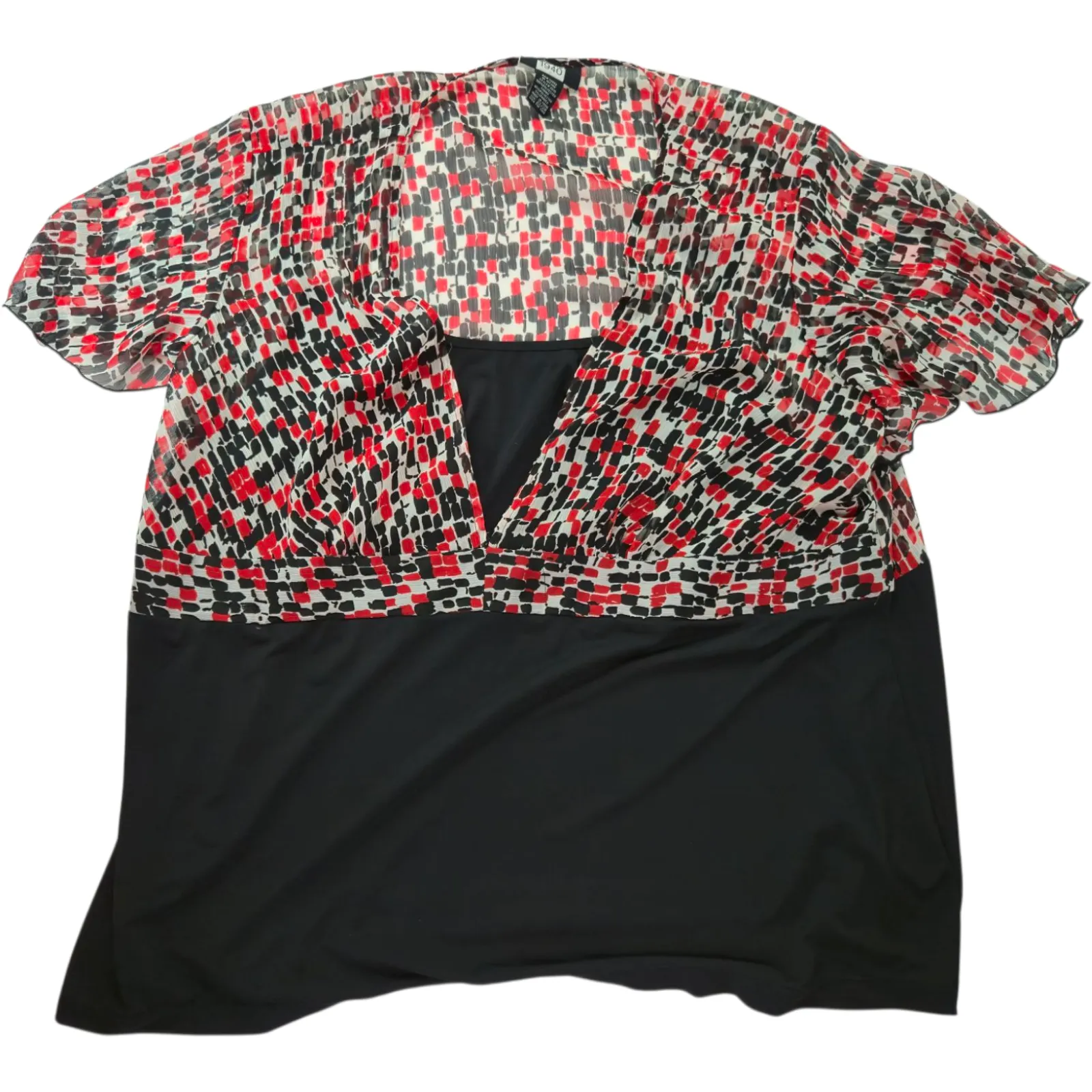 Product image for Studio 1940 Plus Size 22/24 Red Black Print Flutter Sleeve Blouse Stretch V-Neck - pre-owned---excellent - Studio 1940