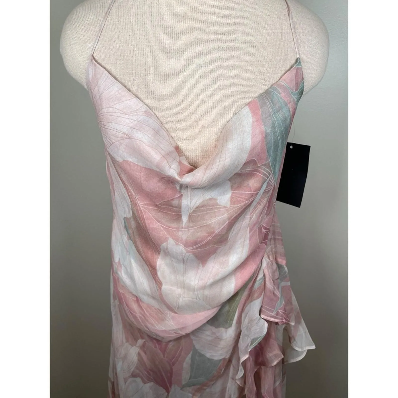 Retrofete Samara Silk Chiffon Ruffle Tiered Pink Floral Maxi Dress Size  Large - Retrofete  Whatnot: Shop, Sell, Connect