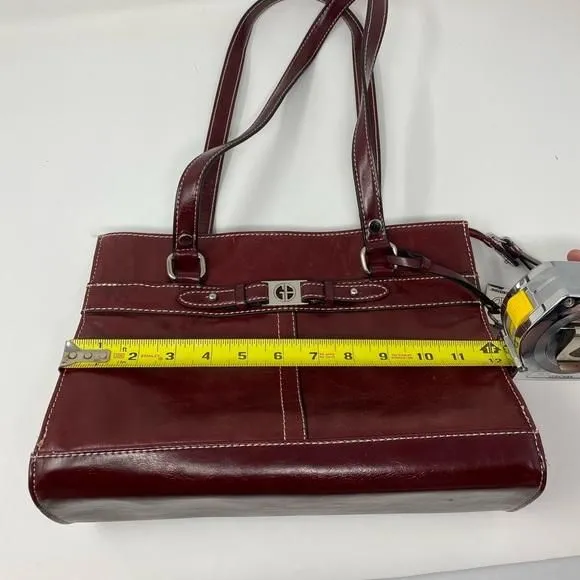 Product image for Giani Bernini Burgundy Faux Leather Sliver Hardware Shoulder Bag