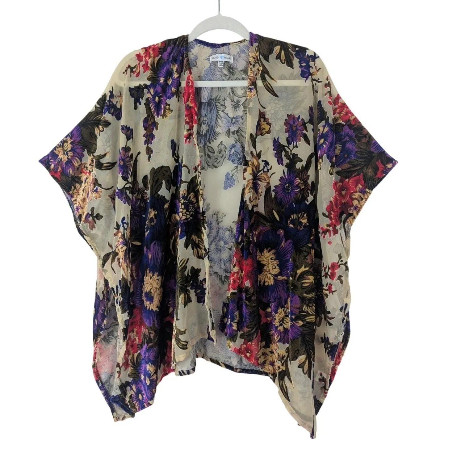 Product image for Woven Heart Womens Limited Floral Velvet Burnout Kimono Boho Festival One Size - pre-owned---excellent - Woven Heart