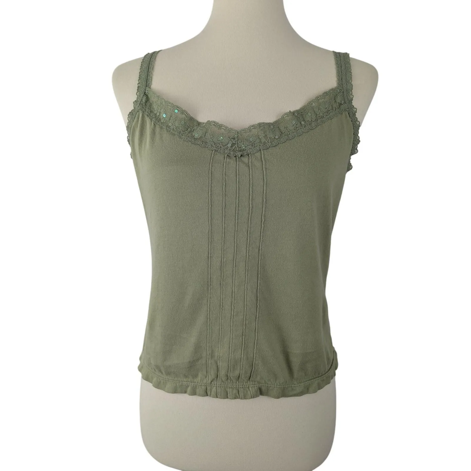 Product image for Old Navy Womens Y2K Green Lace Trim Sequin Tank Top Forest Fairy Dainty Size L - pre-owned---excellent - Old Navy