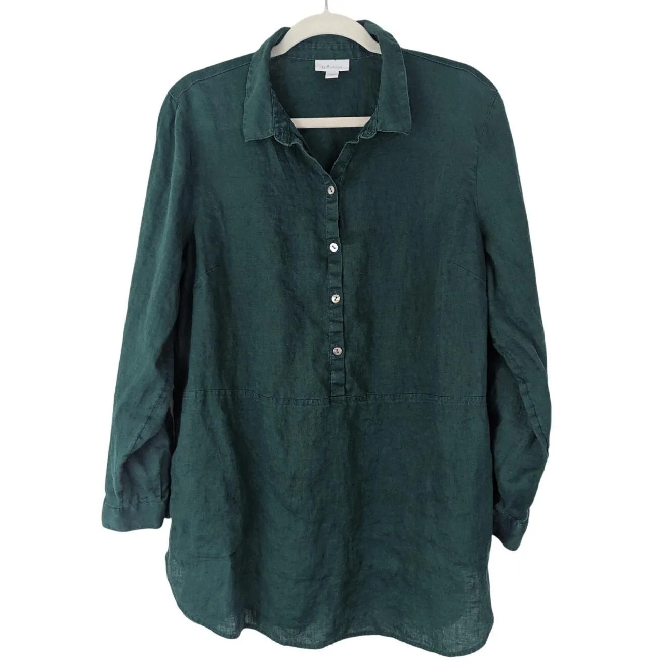 Product image for J Jill Womens Love Linen Popover Green Tunic Lagenlook Coastal Top Size L Petite - L - Tops - pre-owned---excellent - J Jill