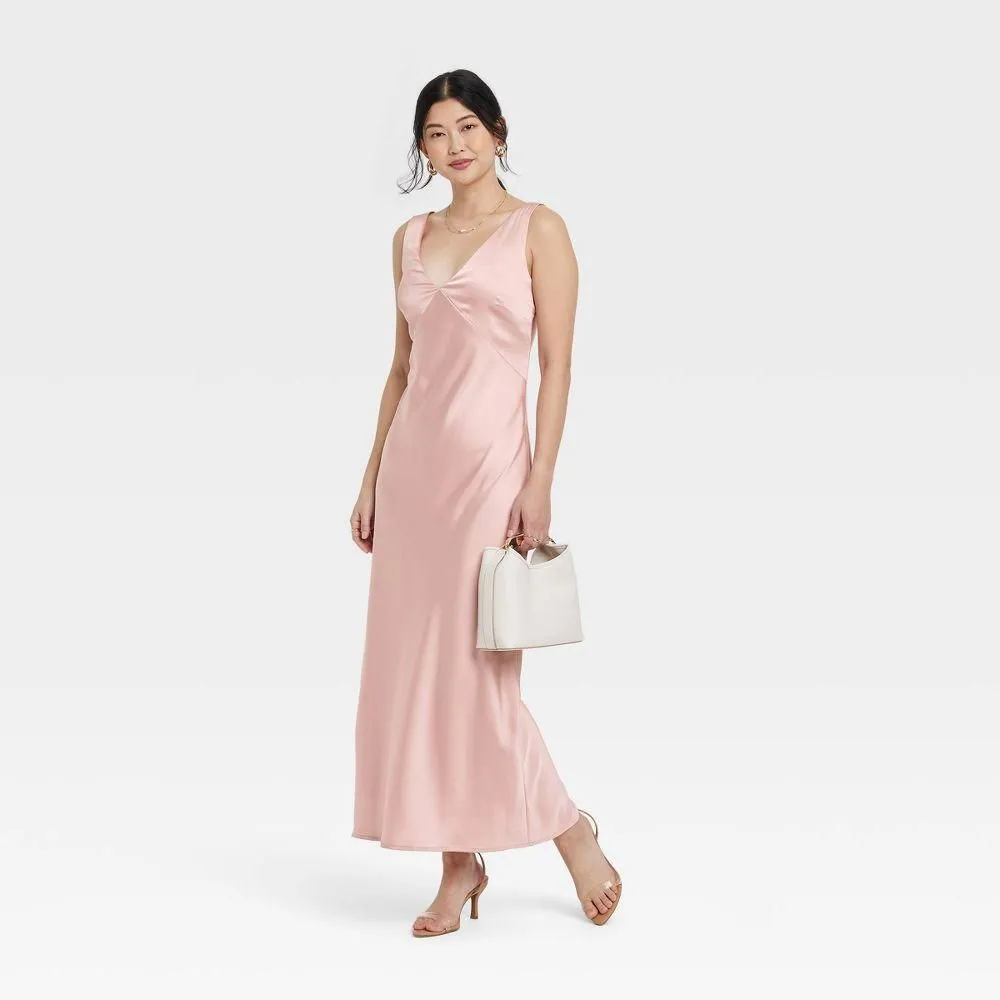 light pink satin slip dress Lucy Paris - Luella Slip Dress