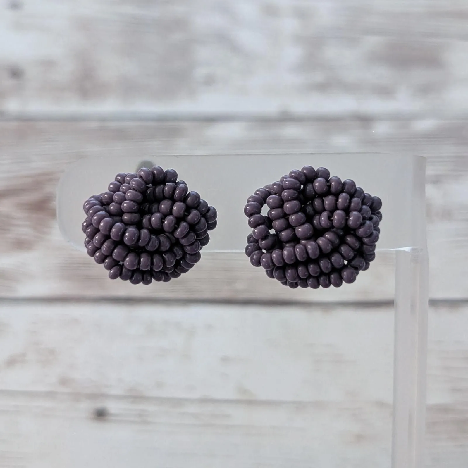 Product image for Vintage Clip On Earrings Muted Mauve Beaded Wrap - Earring - pre-owned---good