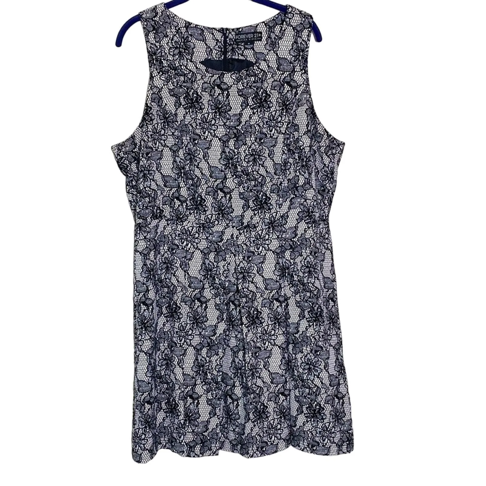 Product image for Forever 21 Dress Plus Size 1X Black and White Lace Print Lined Fit n Flare - pre-owned---good - Fore