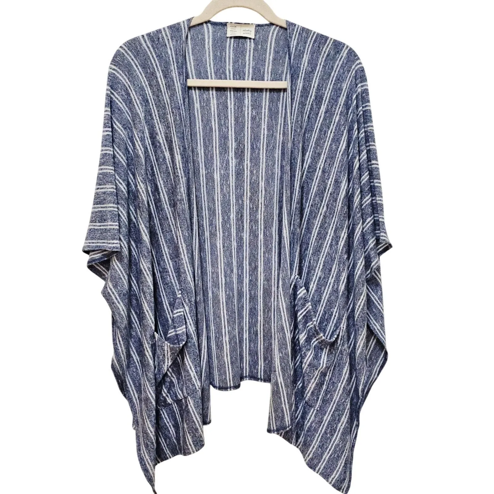 Product image for Anthropologie Soft Saturday/Sunday Barlia Blue Striped Boho Kimono w Pockets 