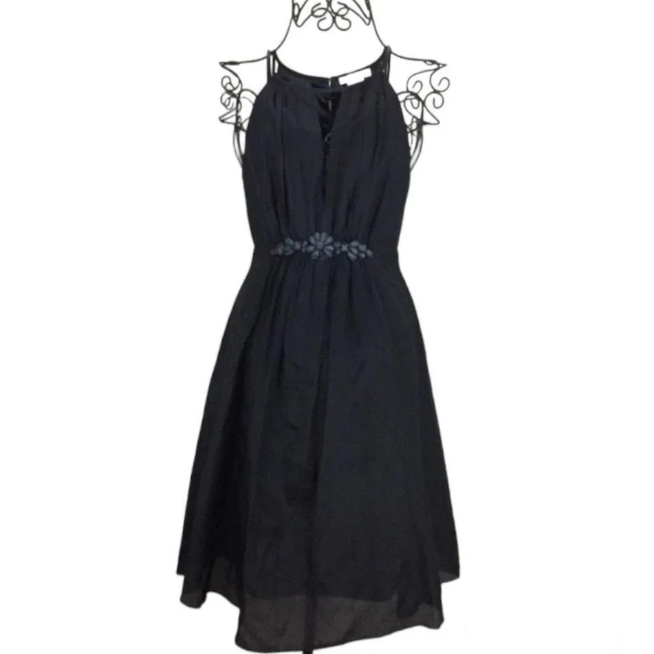 Product image for Esley Silk Blend Black Semi-Formal Dress Size SMALL Silver Flower Waist Detail - Small - Dresses - pre-owned---excellent - Esley
