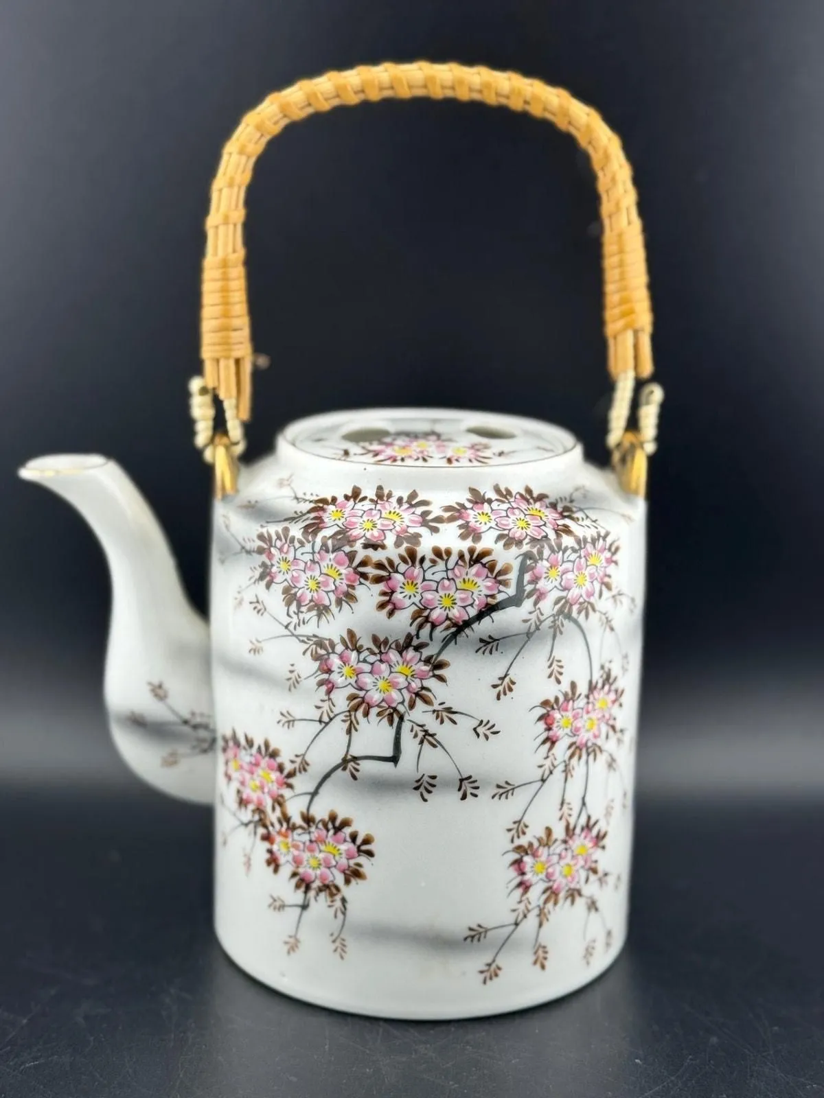 Product image for Japanese Cherry Blossom Teapot with Rattan Handle