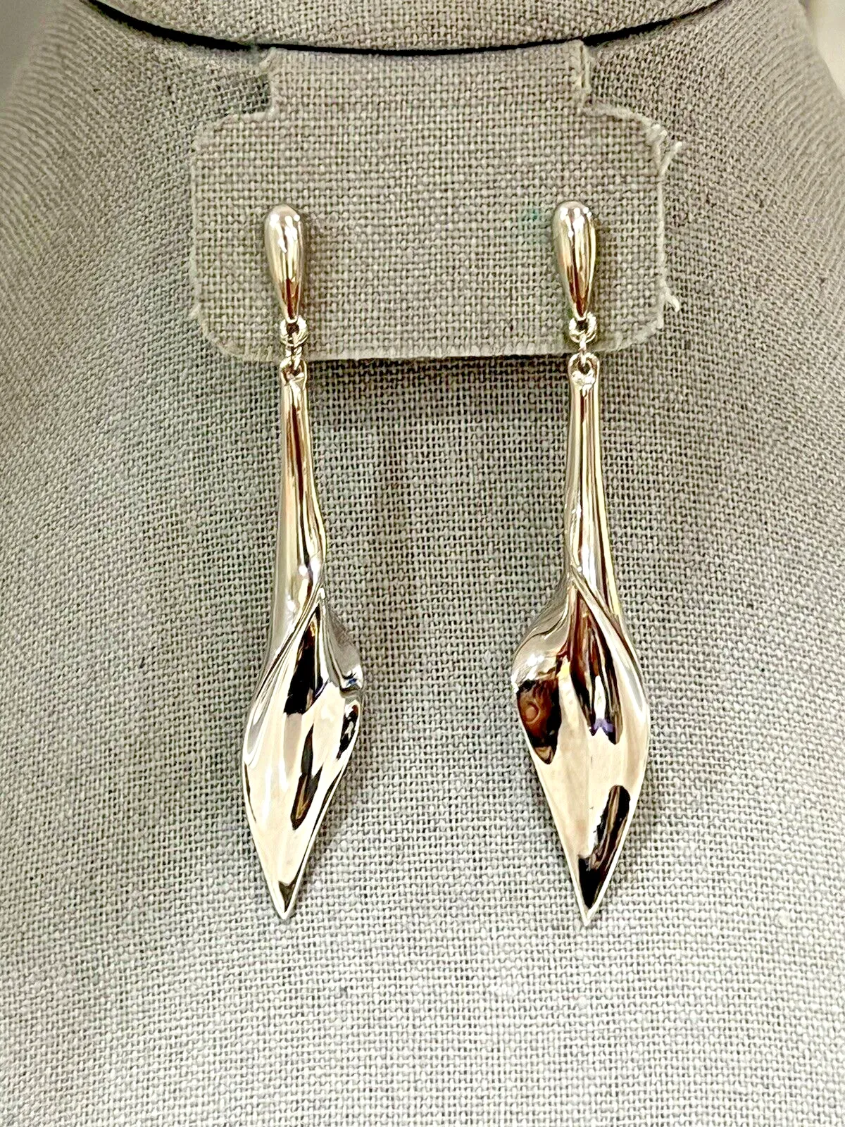 Product image for Trifari Silver Tone Dangle Earrings Calla Lilly Drop Post Pierced 3" Drop