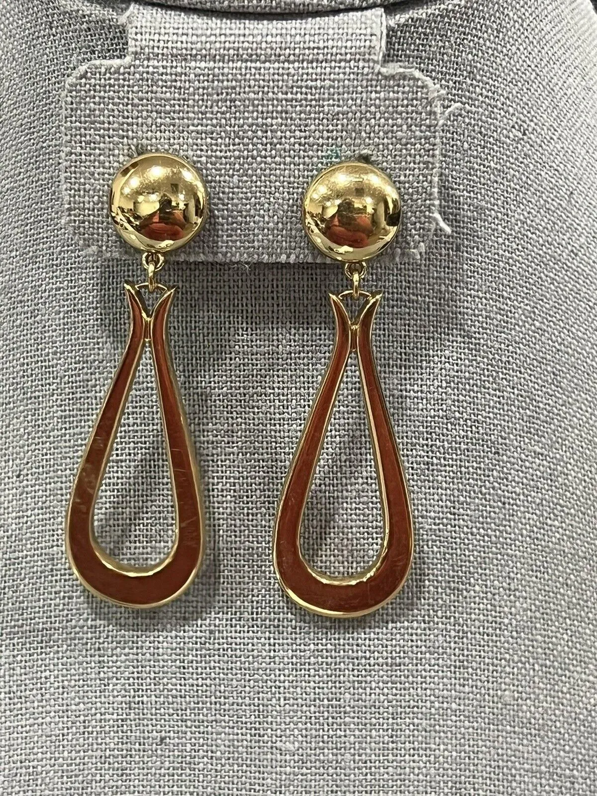 Product image for Vintage Monet Pat Pend. Large Gold Tone Dangle Clip On Earrings Dangle 2.50"