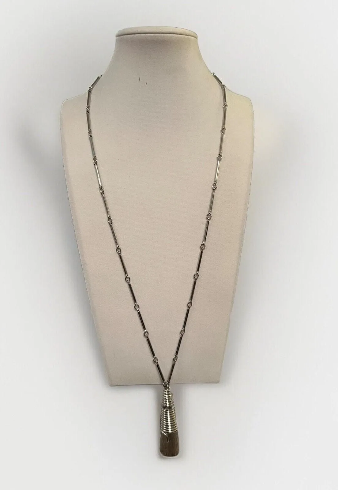 Product image for MONET MCM Abstract Triangular Pendant Silver Tone Necklace Vintage 26"