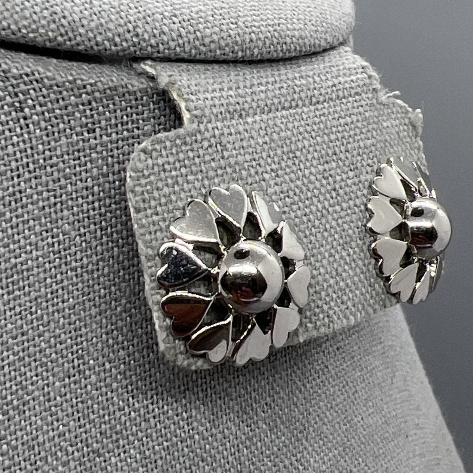 Product image for Vintage Silver Tone Monet Stud Clip On Earrings Floral Dimensional Design