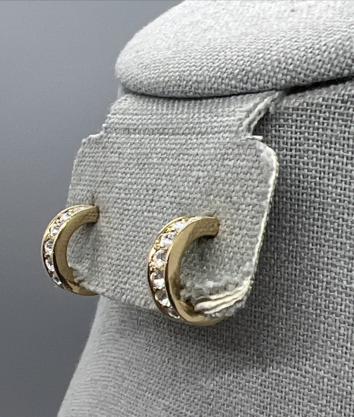 Product image for Vintage Monet Gold Tone Huggies Clip On Earrings Hoops Rhinestone