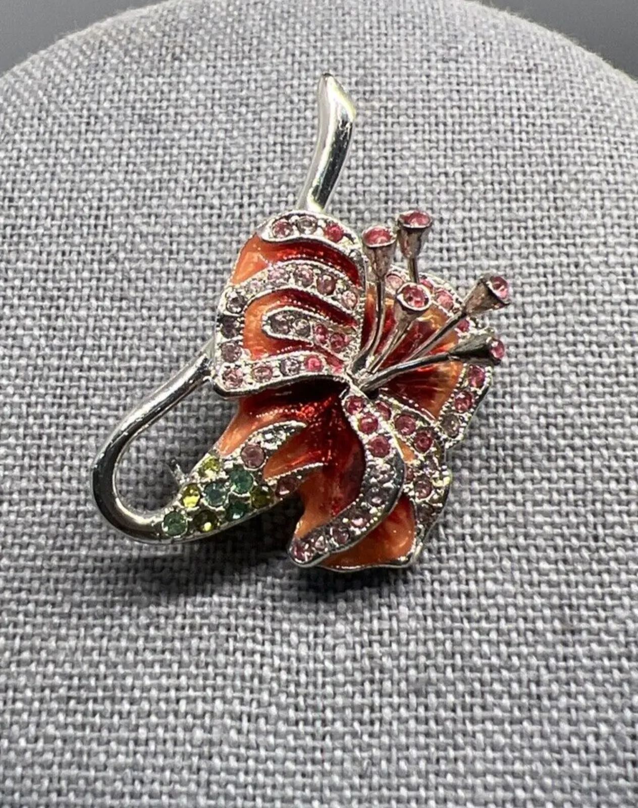 Product image for Monet 3D Enamel Orchid Brooch Green Pink Rhinestones Flower FLoral