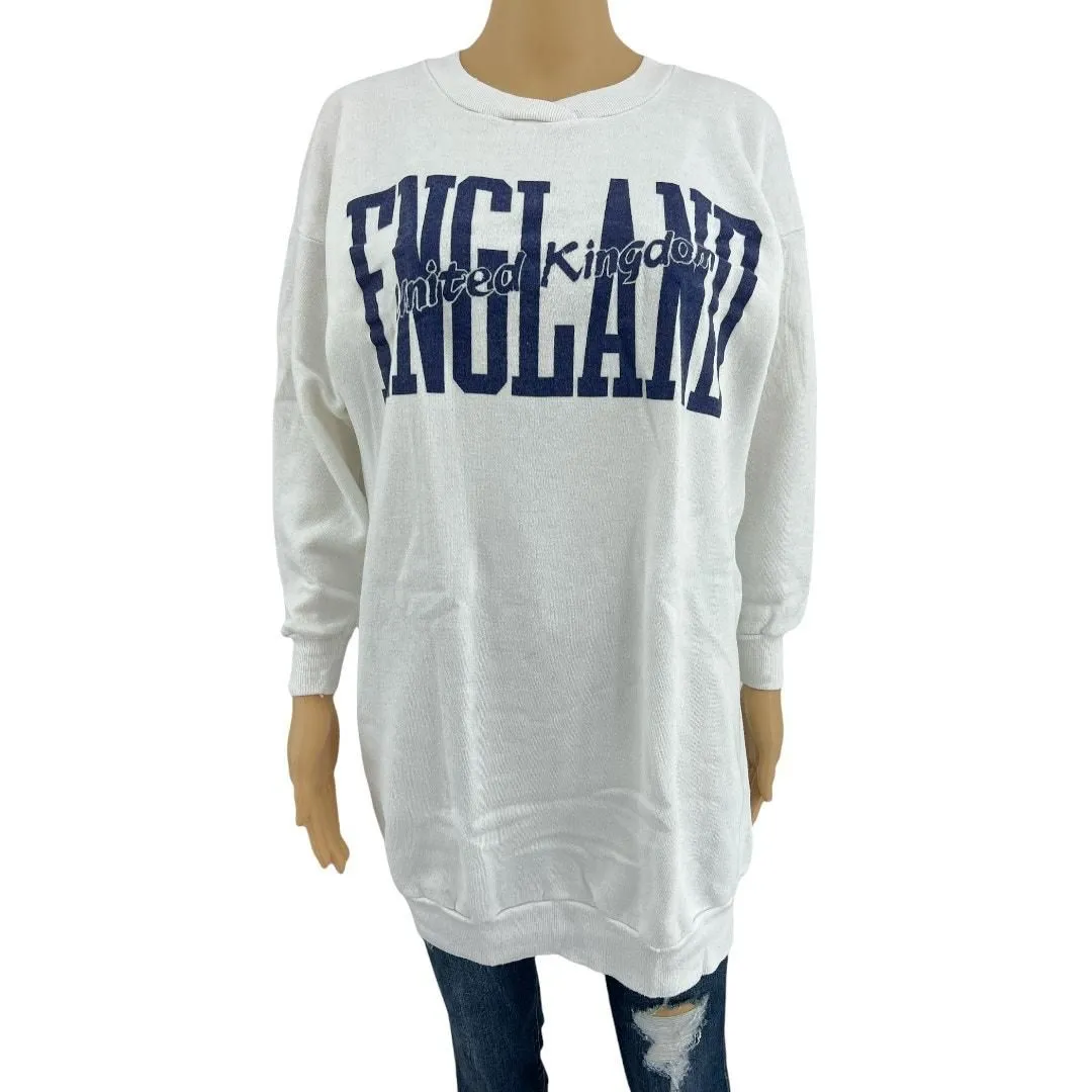 Product image for American VINTAGE England UK Crewneck Sweatshirt White LARGE UNISEX Single Stitch - pre-owned---good - American Vintage