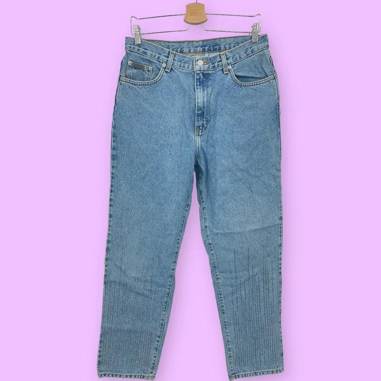 Product image for American VINTAGE 90s Calvin Klein 32x31 High Rise Light Glitter Mom Jeans SZ 14 - pre-owned---good - American Vintage