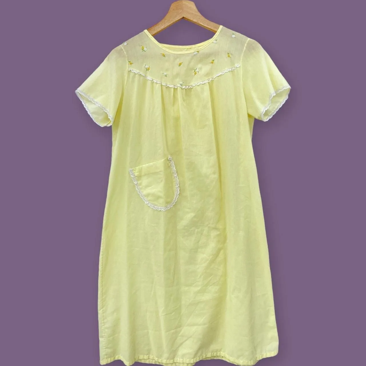 Product image for American VINTAGE 70's Katz MEDIUM Yellow Floral Patient Sleep Gown Dress - pre-owned---good - American Vintage