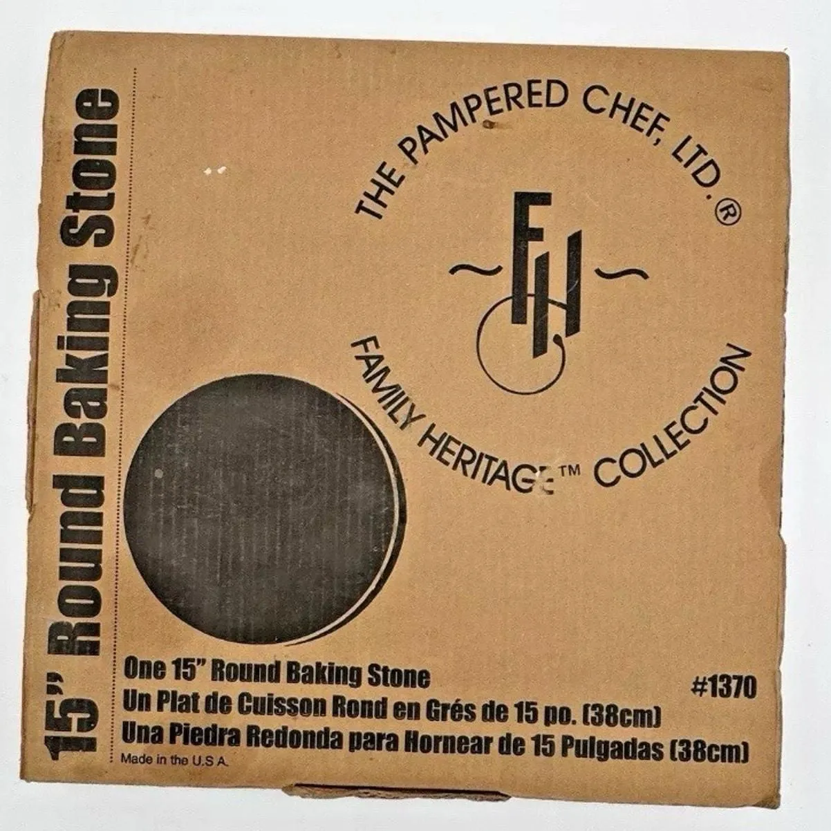 Product image for Pampered Chef Round Baking Stone 15 inches Large 1370 Pizza Pan Stoneware ~~USED