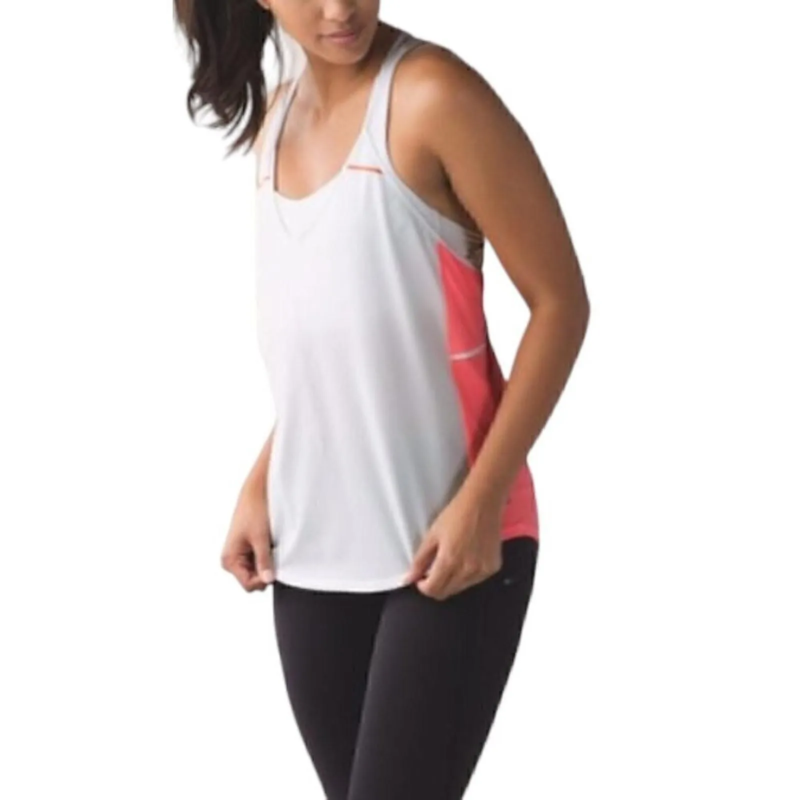 Product image for Lululemon Breezy Singlet Coral White Ladder Back Activewear Tank Top Size 2 - new-without-tags - lululemon athletica