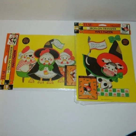 Product image for Vintage New Plaid Iron On Transfer Halloween Chick or Treat & Happy Cowloween