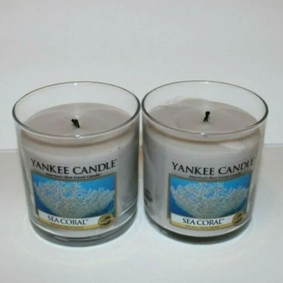 Product image for Lot of 2 Yankee Candle Sea Coral 7oz Pillar Candles Preowned Burned 1x Retired