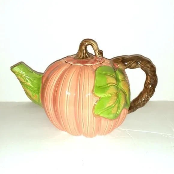 Product image for Vintage FWC Large Ceramic Orange Pumpkin Teapot Halloween Fall Decor
