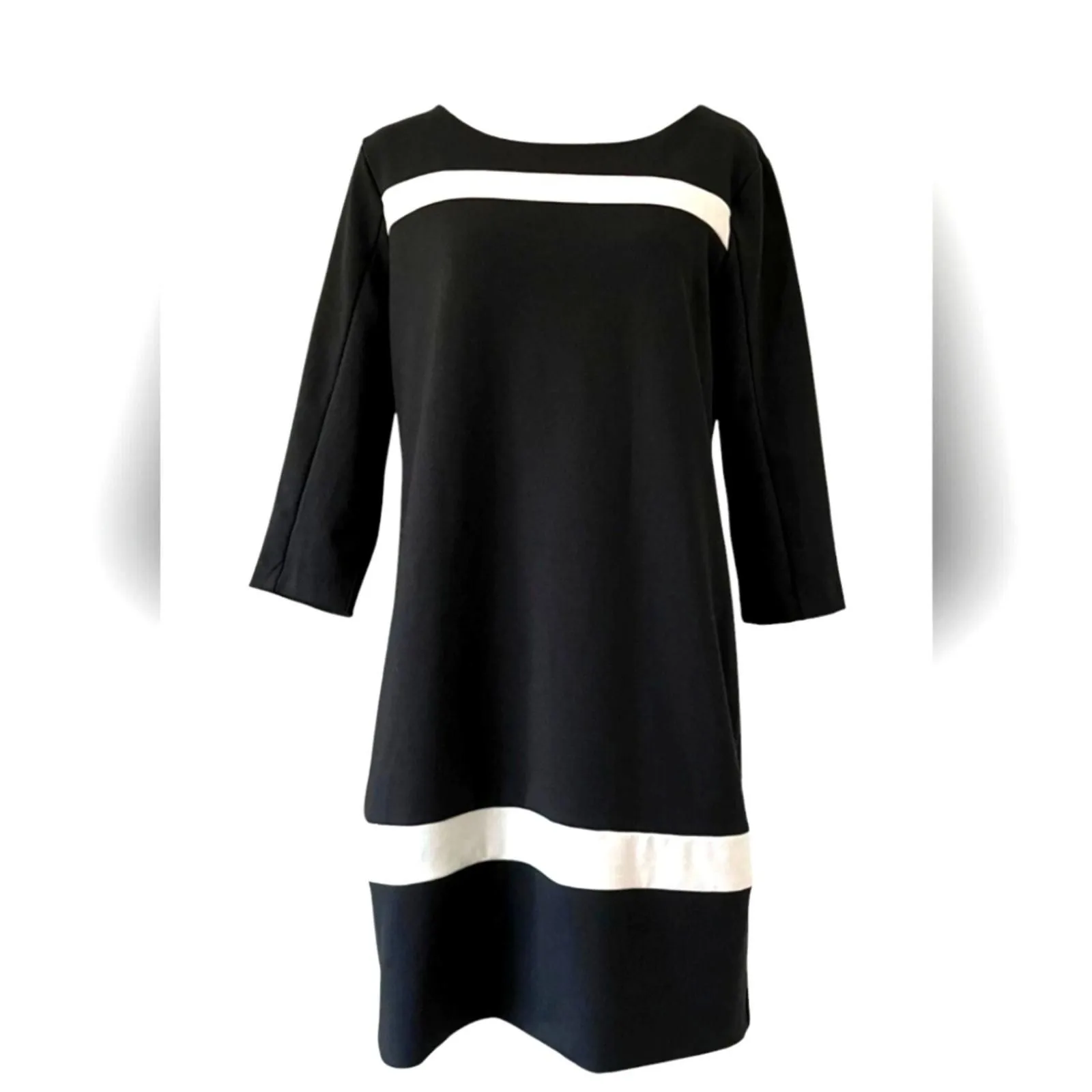 Product image for New York & Company Black and White Sheath Dress 3/4 Sleeve Size M - pre-owned---good - New York & Company