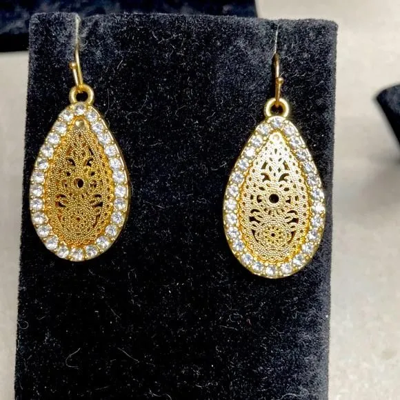 Product image for vintage scroll work teardrop & paste rhinestone dangle earrings