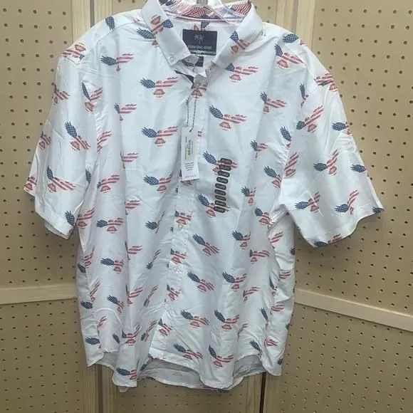 Product image for NWT Mens Patriotic eagle button up short size 2XL Tropical collection