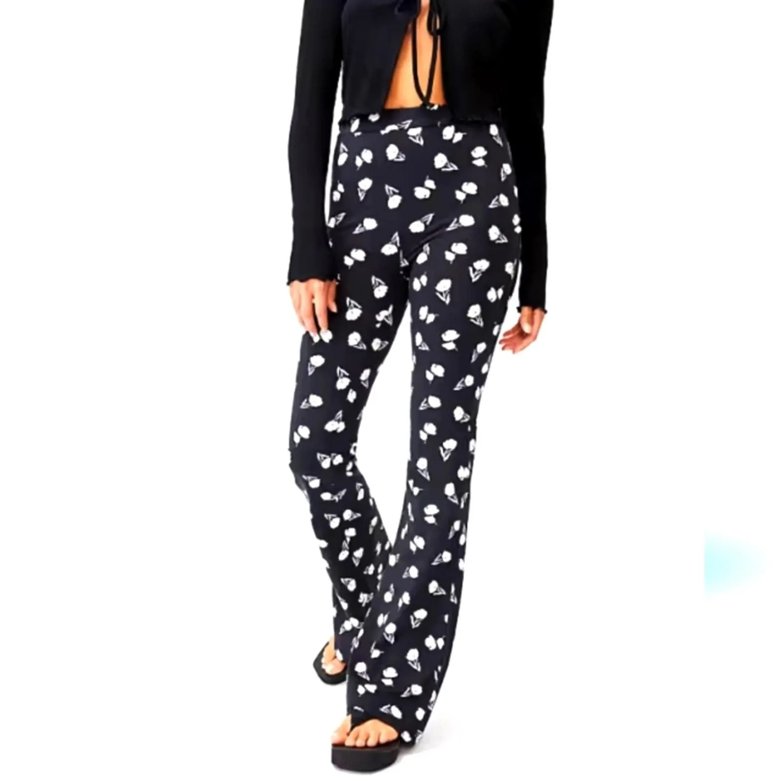 Product image for COTTON : ON Black and White Patterned Flare Pants Size XS New
