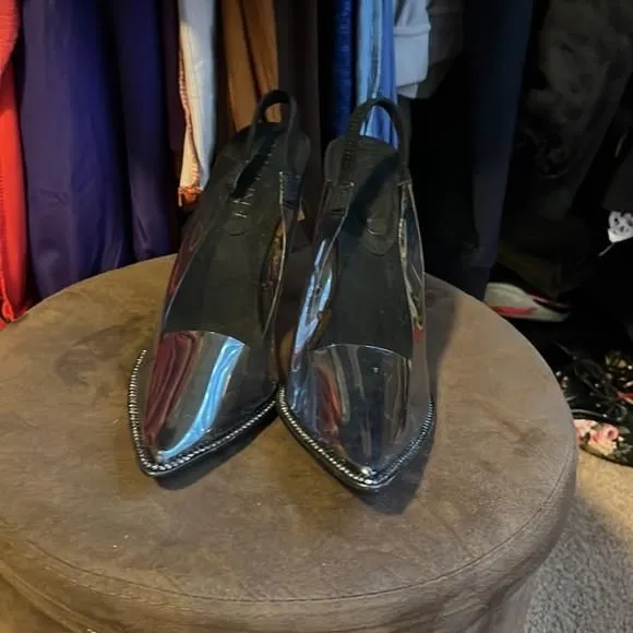 Product image for Mackin J black clear heeled sling backs Size 10