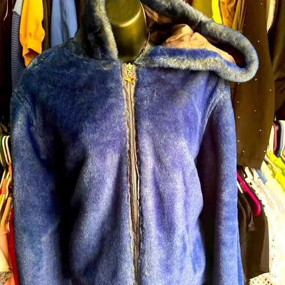 Product image for TOMMY GIRL ROYAL BLUE faux fur jacket w hood Size L/XL