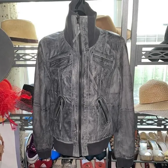 Product image for MP BLACK METRO PARK grey distressed jacket Size L vintage