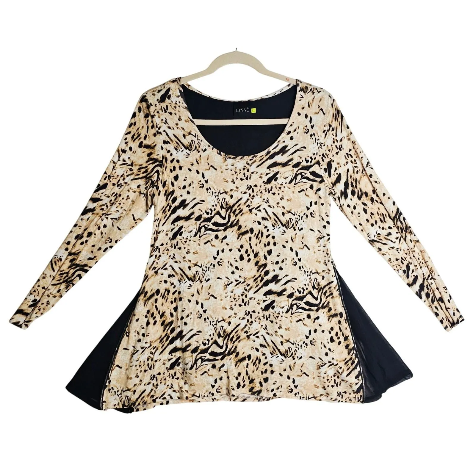 Product image for Lysse Top Ws XL Cheatah Animal Print W Sheer Side Zip Tunic Top. Soft. Flowy. 