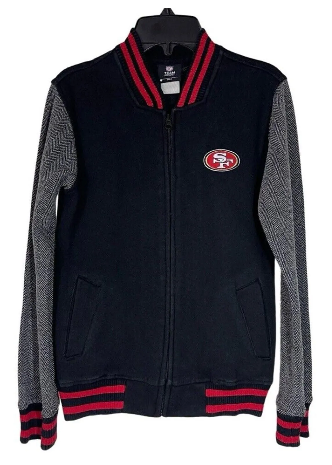 Product image for San Francisco 49ers Varsity Jacket Girl Youth Size Medium 10-12 NFL Team Apparel - pre-owned---good - NFL Team Apparel