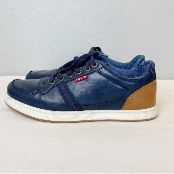 Product image for LEVI’S Men’s Navy Blue Brown Lace Up Casual Sneaker Size 9 Faux Leather