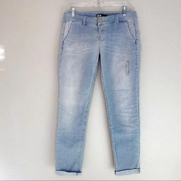 Product image for SOLD Design Labs Pinstripe Blue Rail-Road Stripe Pants Jeans Size 28 Rolled Hem