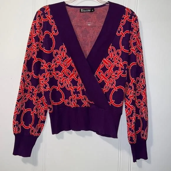 Product image for 7th avenue blouse v-neck large purple red chain link long sleeve