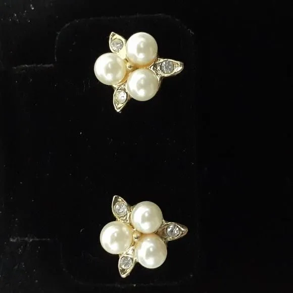 Product image for Vintage Revlon Faux Pearl and Diamond Earrings NWOT