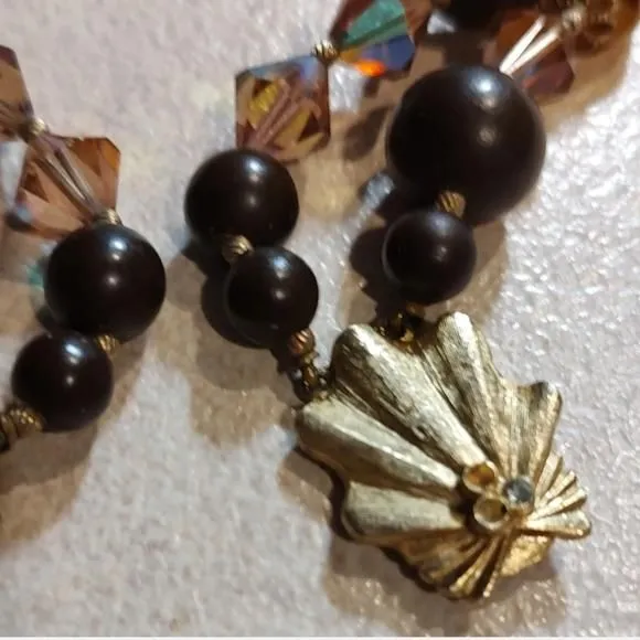 Product image for Stunning Beaded NecklaceVintageChunky BohoGoldToned Two Strandglass wood