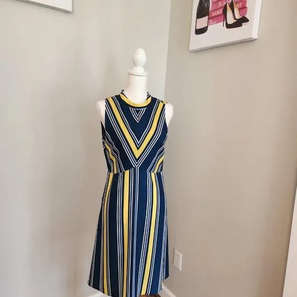 Product image for Forest Lily Navy Blue and Yellow Striped Dress (2303154)