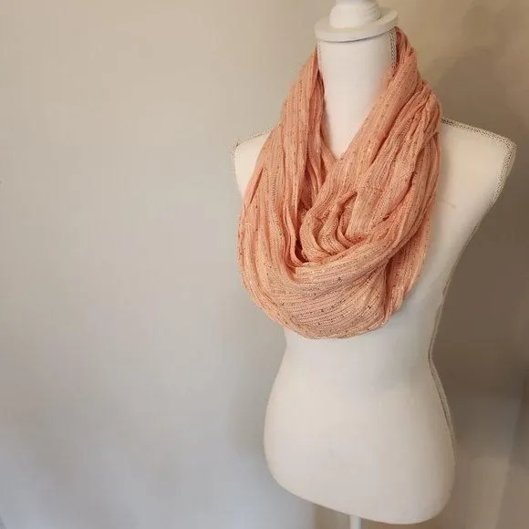 Product image for Coral Infinity Scarf with Pretty Gold Threads Throughout (2303113)