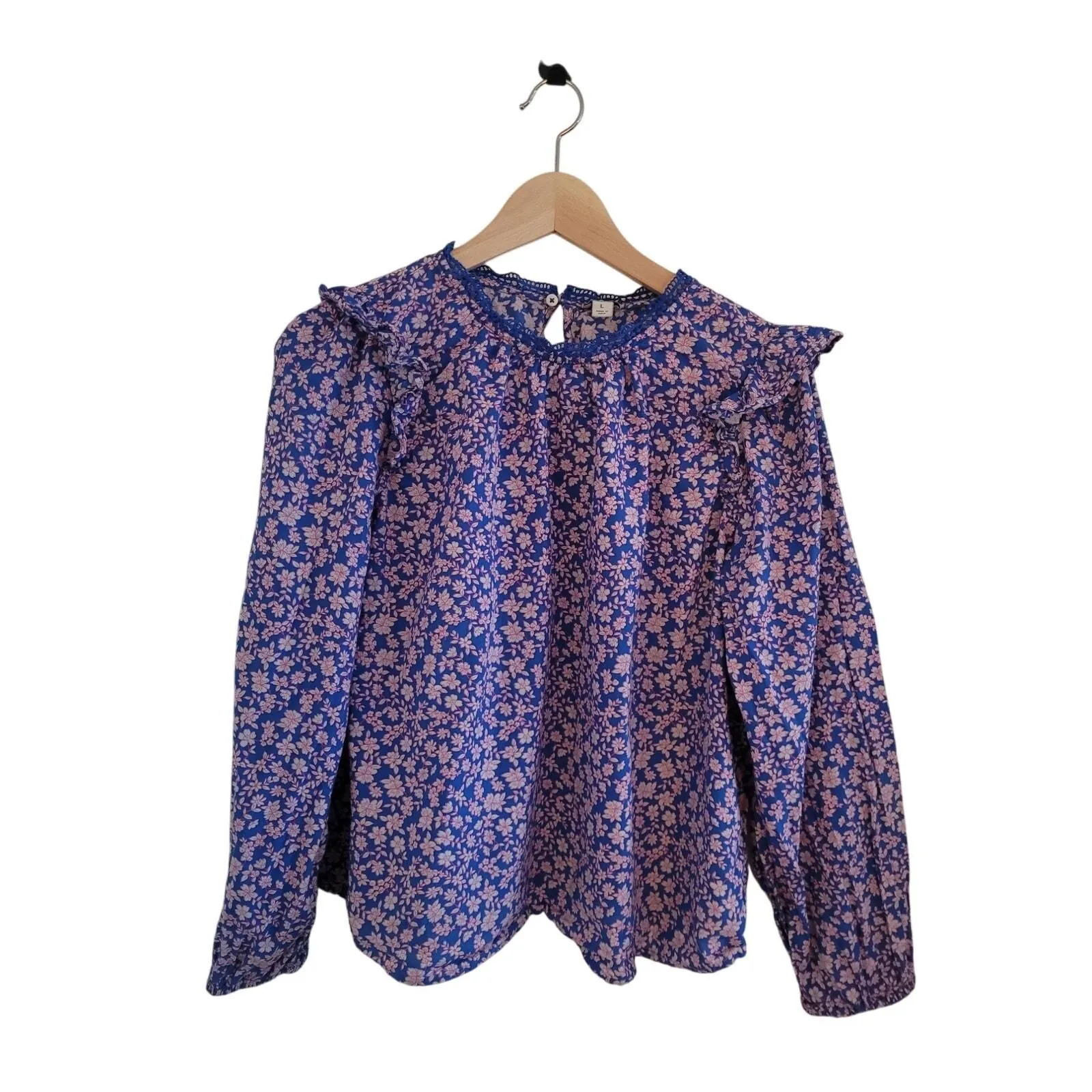 Product image for Womens - J. Crew Factory Floral Ruffle Shoulder Long Sleeve Blouse Size Large - Tops - L - pre-owned