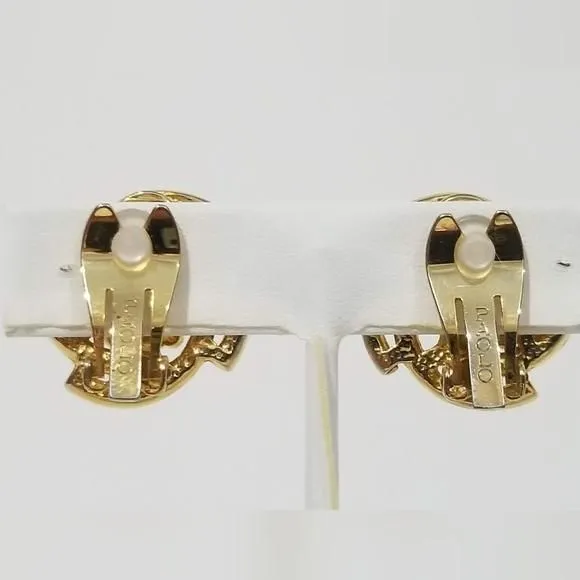 Product image for Genuine 80s Paolo Gucci clip-on earrings, clear cabochons & golden spirals